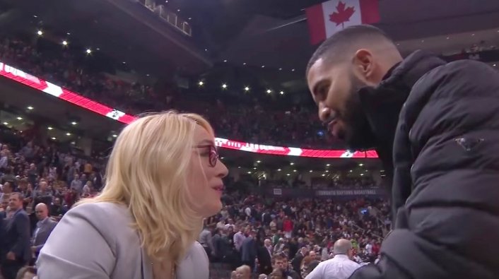 Drake Meets Crush Doris Burke and Kisses Her on the Cheek